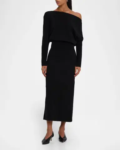Simkhai Janese Off-Shoulder Wool Midi Dress | Thumbnail 4 Simkhai Janese Off-Shoulder Wool Midi Dress | Thumbnail 4