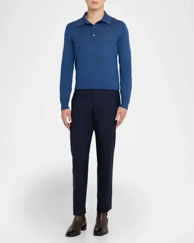 TOM FORD Men's Cashmere and Silk Long-Sleeve Polo Sweater | Thumbnail 2 TOM FORD Men's Cashmere and Silk Long-Sleeve Polo Sweater | Thumbnail 2