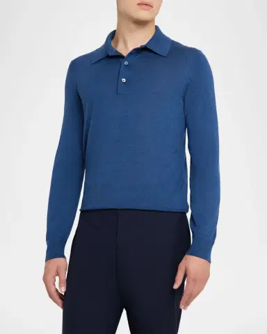 TOM FORD Men's Cashmere and Silk Long-Sleeve Polo Sweater | Thumbnail 4 TOM FORD Men's Cashmere and Silk Long-Sleeve Polo Sweater | Thumbnail 4