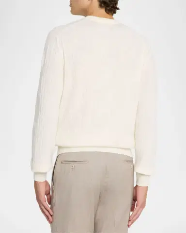Brioni Men's Wool and Cashmere Cable Knit Crewneck Sweater | Thumbnail 3