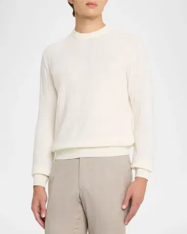 Brioni Men's Wool and Cashmere Cable Knit Crewneck Sweater | Thumbnail 4