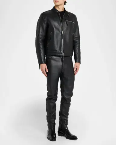 Tom Ford Men's Slim Fit Grained Leather Biker Pants | Thumbnail 2