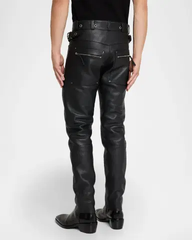 Tom Ford Men's Slim Fit Grained Leather Biker Pants | Thumbnail 3