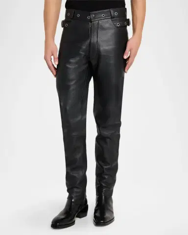 Tom Ford Men's Slim Fit Grained Leather Biker Pants | Thumbnail 4