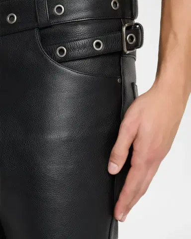 Tom Ford Men's Slim Fit Grained Leather Biker Pants | Thumbnail 5