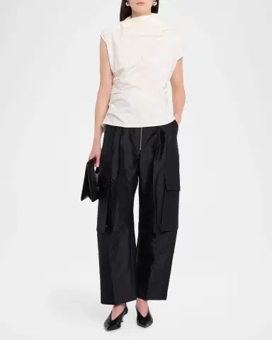 Ganni Ruched Asymmetric Cotton Blouse | Thumbnail 2 Ganni Ruched Asymmetric Cotton Blouse | Thumbnail 2