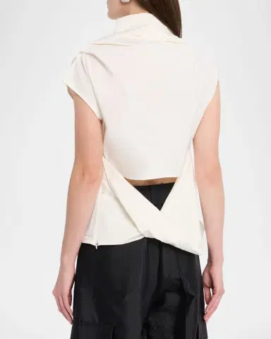 Ganni Ruched Asymmetric Cotton Blouse | Thumbnail 3 Ganni Ruched Asymmetric Cotton Blouse | Thumbnail 3