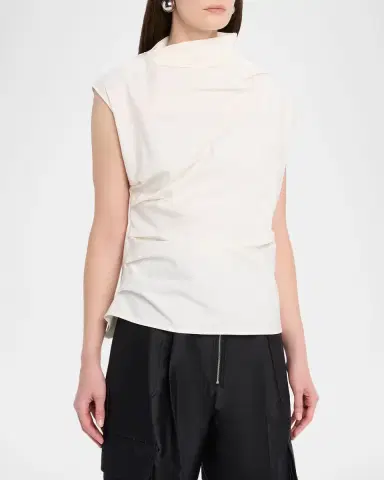 Ganni Ruched Asymmetric Cotton Blouse | Thumbnail 4 Ganni Ruched Asymmetric Cotton Blouse | Thumbnail 4