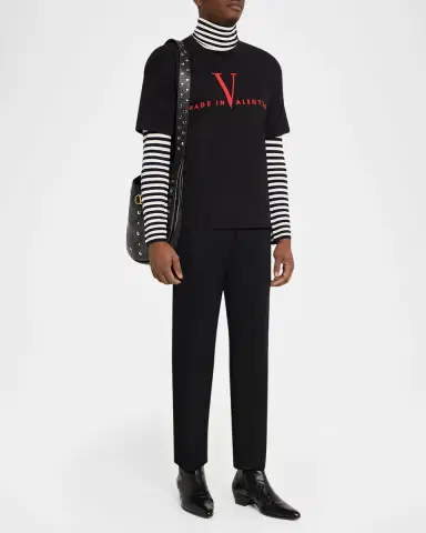 Valentino Garavani Men's Long-Sleeve Stripe Turtleneck T-Shirt | Thumbnail 2