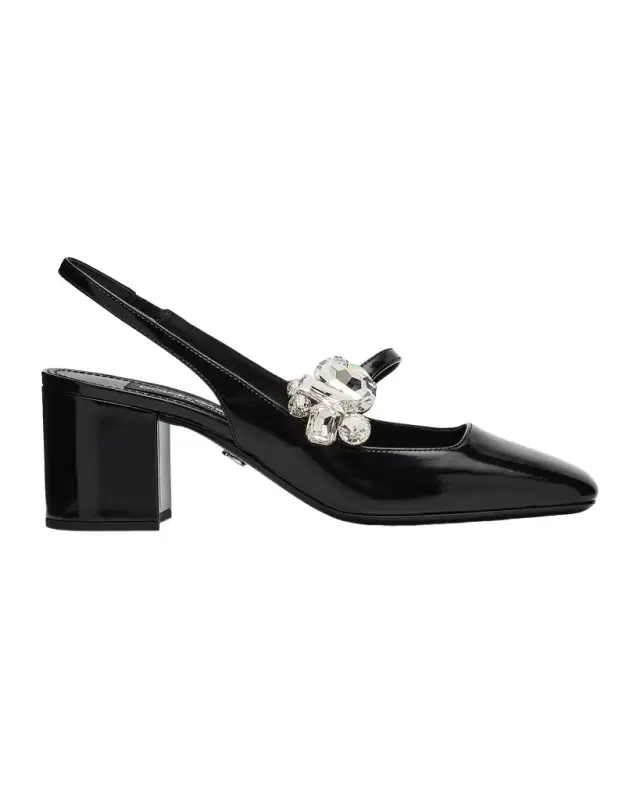 Dolce & Gabbana 60mm Embellished Polished Leather Slingback Pumps