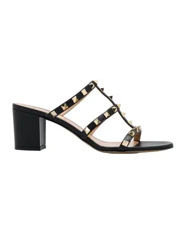 Valentino Garavani 60mm Rockstud Caged Block-Heel Slide Sandals | Thumbnail 1 Valentino Garavani 60mm Rockstud Caged Block-Heel Slide Sandals | Thumbnail 1