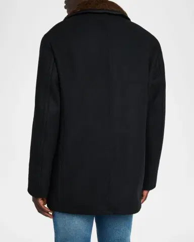 Tom Ford Men's Melton Wool Shearling Double-Breasted Peacoat | Thumbnail 3