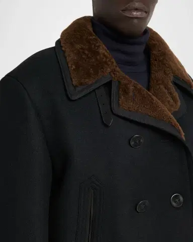 Tom Ford Men's Melton Wool Shearling Double-Breasted Peacoat | Thumbnail 5