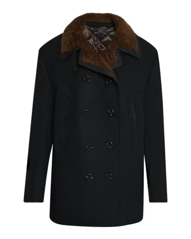 Tom Ford Men's Melton Wool Shearling Double-Breasted Peacoat | Thumbnail 1