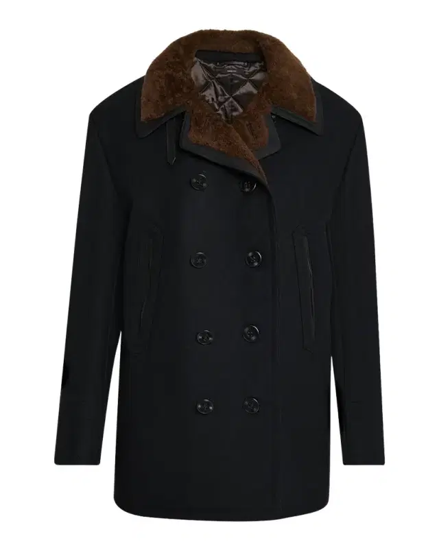TOM FORD Men 's Melton Wool Shearling Double-Breasted Peacoat