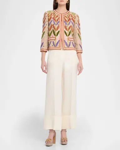 Valentino Garavani Beaded Leaf-Embroidered Linen Jacket | Thumbnail 2 Valentino Garavani Beaded Leaf-Embroidered Linen Jacket | Thumbnail 2