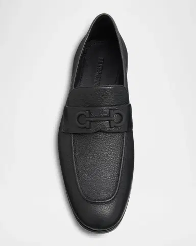 Ferragamo Men's Touch Hammered Leather Rubber-Gancini Loafers | Thumbnail 6 Ferragamo Men's Touch Hammered Leather Rubber-Gancini Loafers | Thumbnail 6