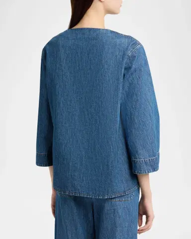 Valentino Garavani V-Logo Denim 3/4-Sleeve Shirt | Thumbnail 3