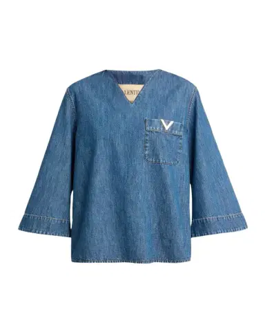 Valentino Garavani V-Logo Denim 3/4-Sleeve Shirt | Thumbnail 1