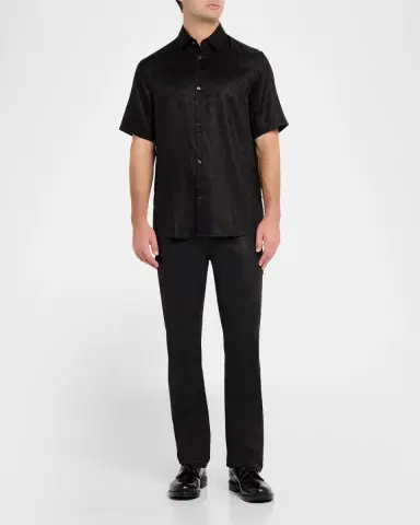 Emporio Armani Men's Tonal Chevron Lyocell Short-Sleeve Shirt | Thumbnail 2
