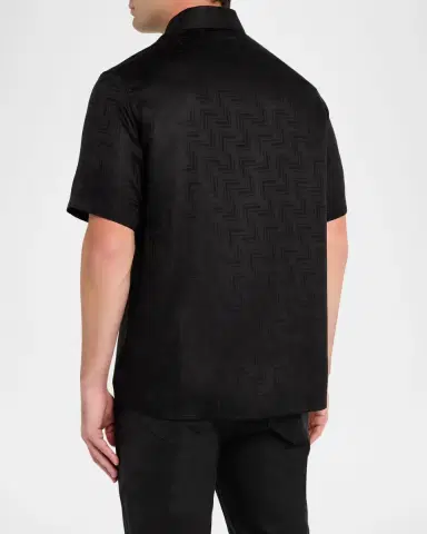 Emporio Armani Men's Tonal Chevron Lyocell Short-Sleeve Shirt | Thumbnail 3