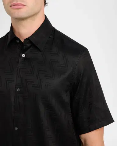 Emporio Armani Men's Tonal Chevron Lyocell Short-Sleeve Shirt | Thumbnail 5