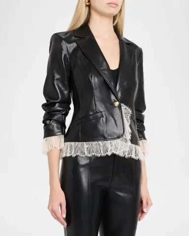 Cinq a Sept Lace-Trim Vegan Leather Blazer | Thumbnail 4 Cinq a Sept Lace-Trim Vegan Leather Blazer | Thumbnail 4