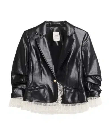 Cinq a Sept Lace-Trim Vegan Leather Blazer | Thumbnail 1 Cinq a Sept Lace-Trim Vegan Leather Blazer | Thumbnail 1