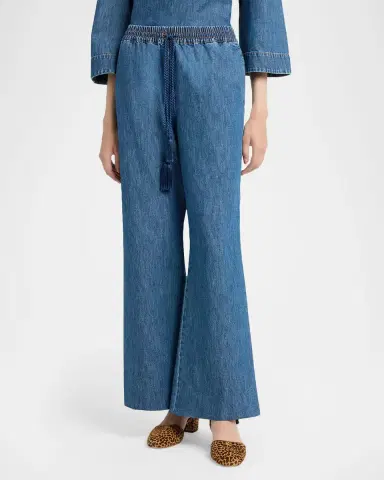 Valentino Garavani V-Logo Denim Flare Drawstring Pants | Thumbnail 4 Valentino Garavani V-Logo Denim Flare Drawstring Pants | Thumbnail 4