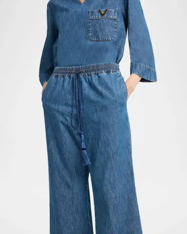 Valentino Garavani V-Logo Denim Flare Drawstring Pants | Thumbnail 5 Valentino Garavani V-Logo Denim Flare Drawstring Pants | Thumbnail 5