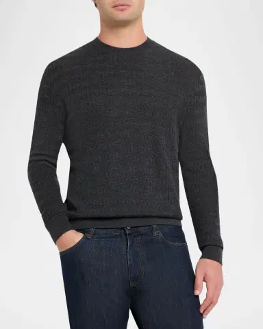 Emporio Armani Men's Tonal Jacquard Slim-Fit Crewneck Sweater | Thumbnail 4 Emporio Armani Men's Tonal Jacquard Slim-Fit Crewneck Sweater | Thumbnail 4