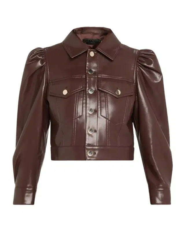 ALICE + OLIVIA Lana Vegan Leather Puff-Shoulder Jacket