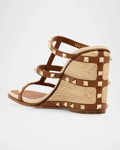 Valentino Garavani 100mm Rockstud Espadrille Wedge Sandals | Thumbnail 4