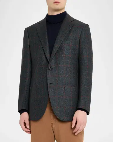 Cesare Attolini Men's Plaid Cashmere Two-Button Jacket | Thumbnail 4
