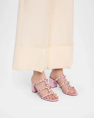 Valentino Garavani 60mm Rockstud Metallic Leather Caged Block-Heel Slide Sandals | Thumbnail 2 Valentino Garavani 60mm Rockstud Metallic Leather Caged Block-Heel Slide Sandals | Thumbnail 2