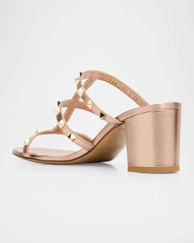 Valentino Garavani 60mm Rockstud Metallic Leather Caged Block-Heel Slide Sandals | Thumbnail 4 Valentino Garavani 60mm Rockstud Metallic Leather Caged Block-Heel Slide Sandals | Thumbnail 4