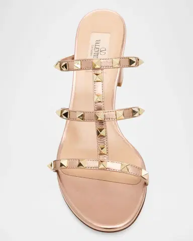 Valentino Garavani 60mm Rockstud Metallic Leather Caged Block-Heel Slide Sandals | Thumbnail 6 Valentino Garavani 60mm Rockstud Metallic Leather Caged Block-Heel Slide Sandals | Thumbnail 6