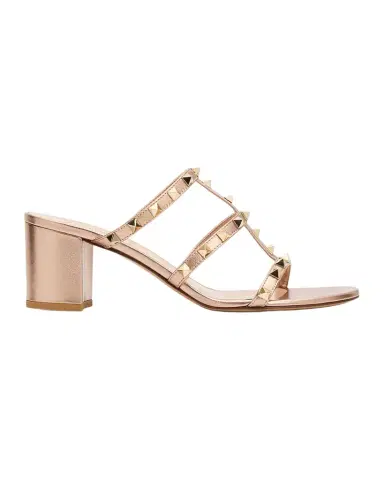 Valentino Garavani 60mm Rockstud Metallic Leather Caged Block-Heel Slide Sandals | Thumbnail 1 Valentino Garavani 60mm Rockstud Metallic Leather Caged Block-Heel Slide Sandals | Thumbnail 1