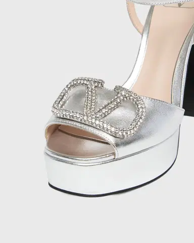 Valentino Garavani 115mm VLogo Signature Metallic Leather Platform Sandals | Thumbnail 3