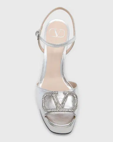 Valentino Garavani 115mm VLogo Signature Metallic Leather Platform Sandals | Thumbnail 4