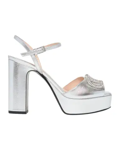 Valentino Garavani 115mm VLogo Signature Metallic Leather Platform Sandals | Thumbnail 1