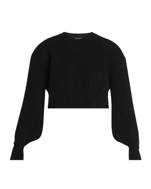 TOM FORD Wool-Cashmere Blouson-Sleeve Crop Sweater
