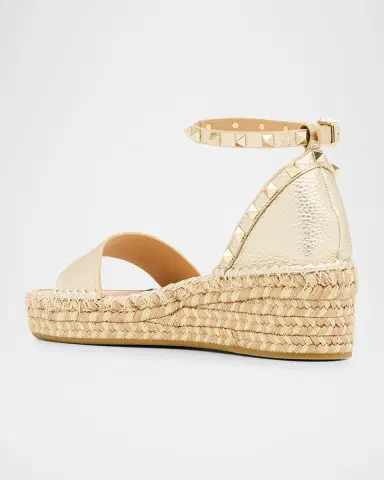 Valentino Garavani 55mm Rockstud Metallic Leather Wedge Espadrille Sandals | Thumbnail 2 Valentino Garavani 55mm Rockstud Metallic Leather Wedge Espadrille Sandals | Thumbnail 2