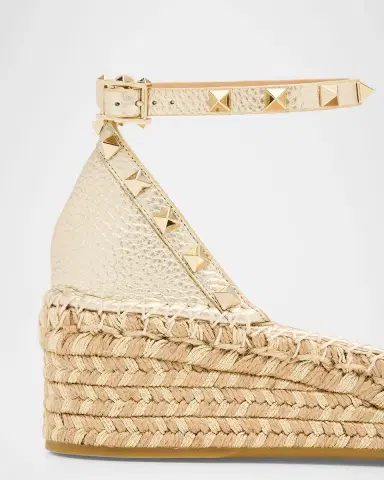 Valentino Garavani 55mm Rockstud Metallic Leather Wedge Espadrille Sandals | Thumbnail 3 Valentino Garavani 55mm Rockstud Metallic Leather Wedge Espadrille Sandals | Thumbnail 3