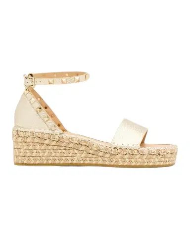 Valentino Garavani 55mm Rockstud Metallic Leather Wedge Espadrille Sandals | Thumbnail 1 Valentino Garavani 55mm Rockstud Metallic Leather Wedge Espadrille Sandals | Thumbnail 1