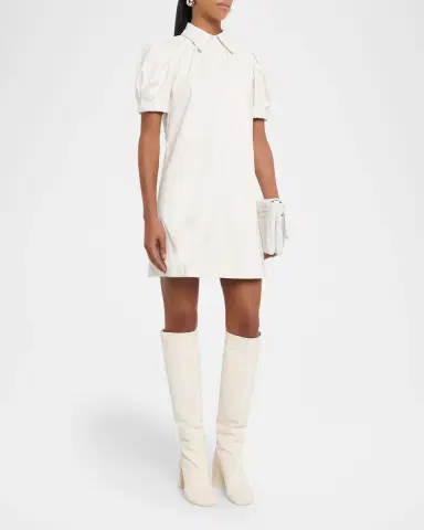 Alice + Olivia Jem Vegan Leather Puff-Sleeve Shirtdress | Thumbnail 4