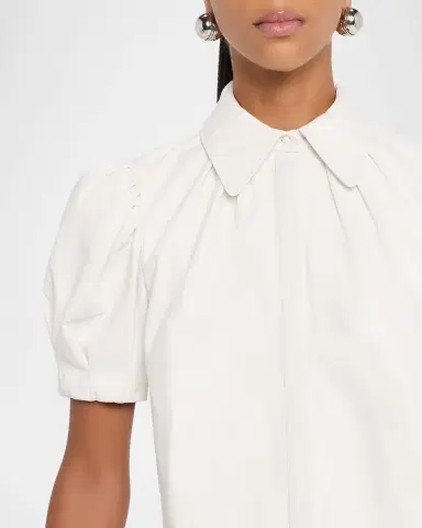 Alice + Olivia Jem Vegan Leather Puff-Sleeve Shirtdress | Thumbnail 5