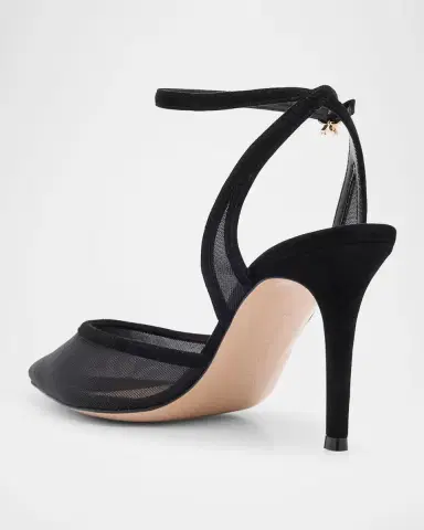 Gianvito Rossi Suede Organza Ankle-Strap Pumps | Thumbnail 2