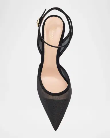 Gianvito Rossi Suede Organza Ankle-Strap Pumps | Thumbnail 4
