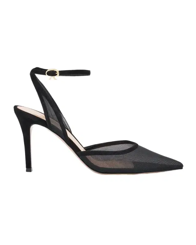 Gianvito Rossi Suede Organza Ankle-Strap Pumps